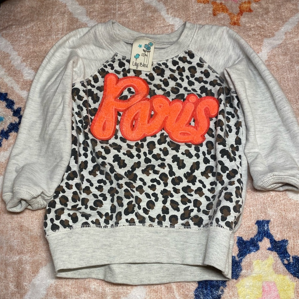 Lily Bleu Kids Gray and Orange Leopard Paris Sweater
